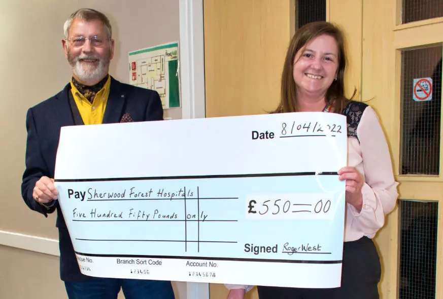 Roger West Cheque Handover Kings Mill Hospital | SNPC