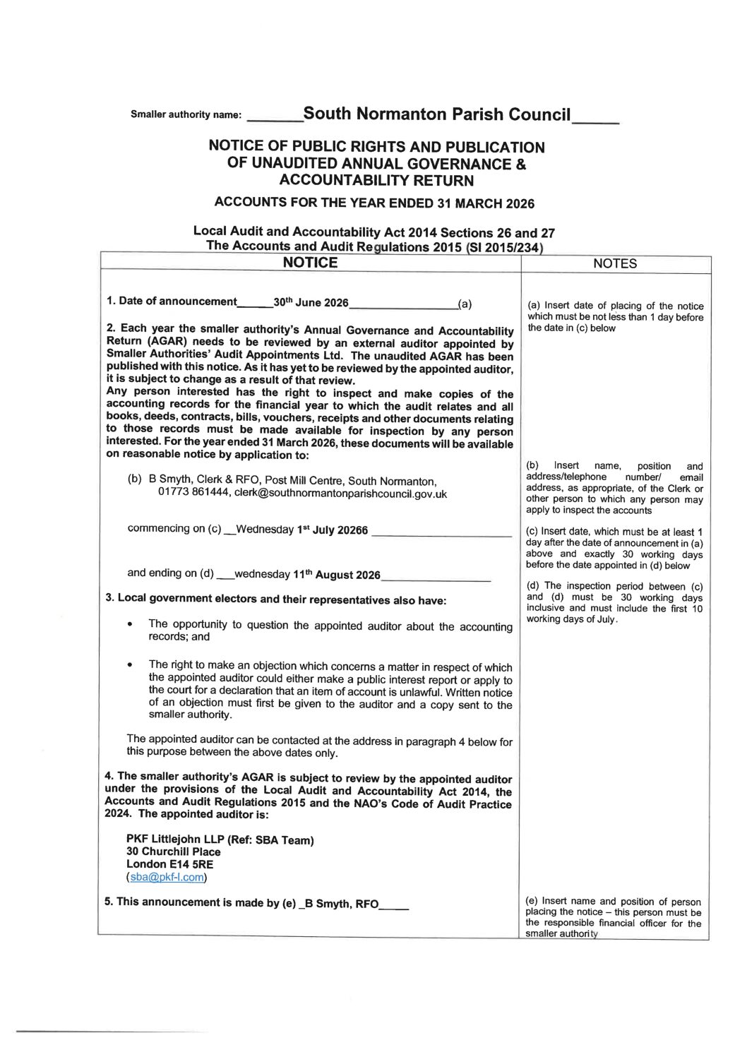 SKM_C3320i26063015390 Notice Of Public Rights And Publication Of Unaudited Annual Governance & Accountability Return 2026